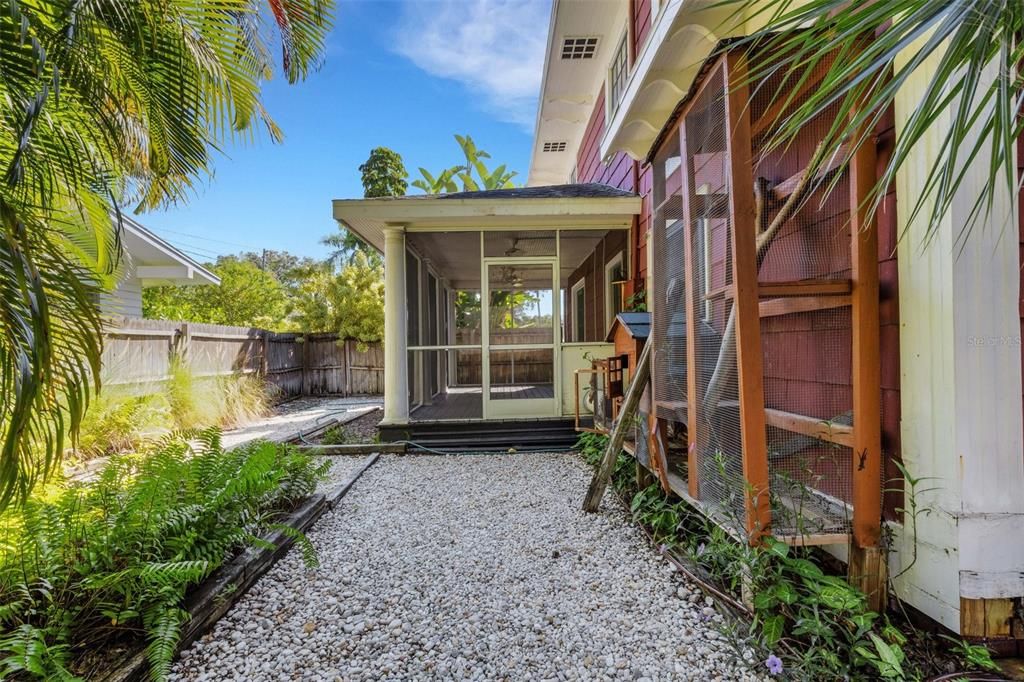 From the courtyard to the side porch