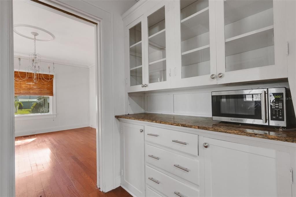 Built in hutch, kitchen looking into the dining room