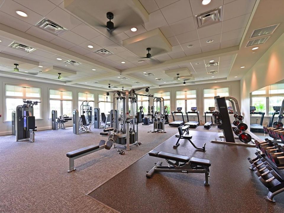 A fitness center with ample appointments and space