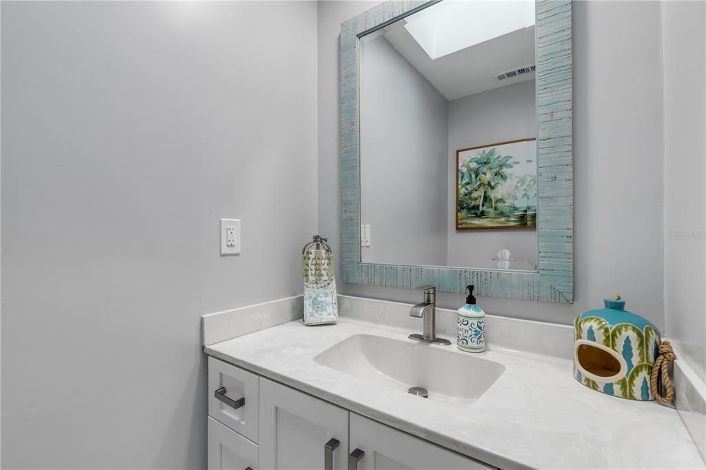 Powder room in hallway