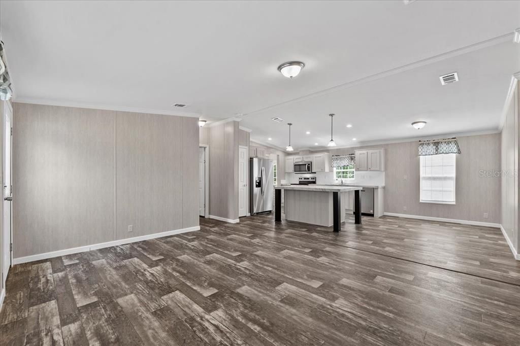 Living room w/view of kitchen & dinning room