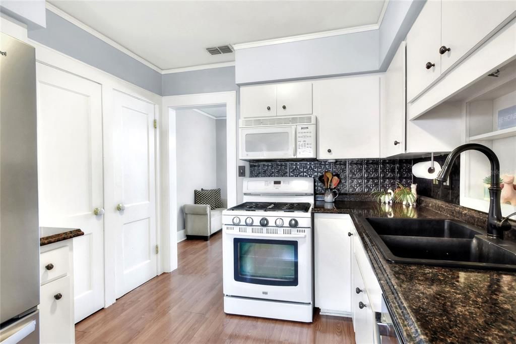 A deep closet pantry with solid shelving is certainly handy