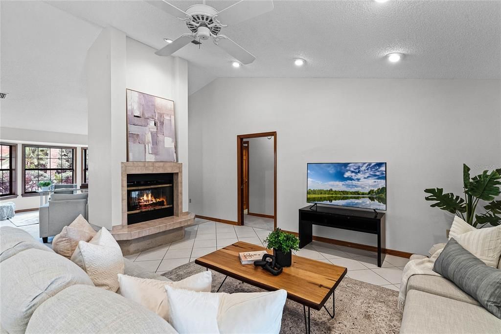 Spacious Family Room with Ceramic Tile Floor