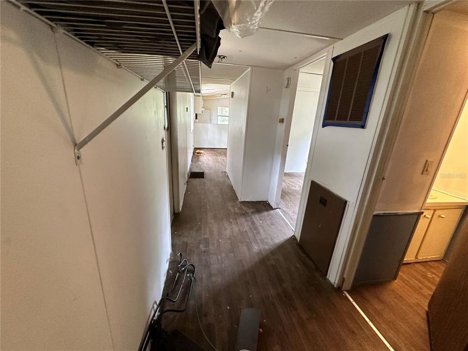 Hallway looking towards the living room and kitchen.