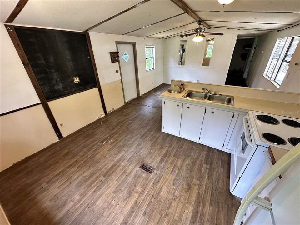 View of the kitchen from refrigerator.