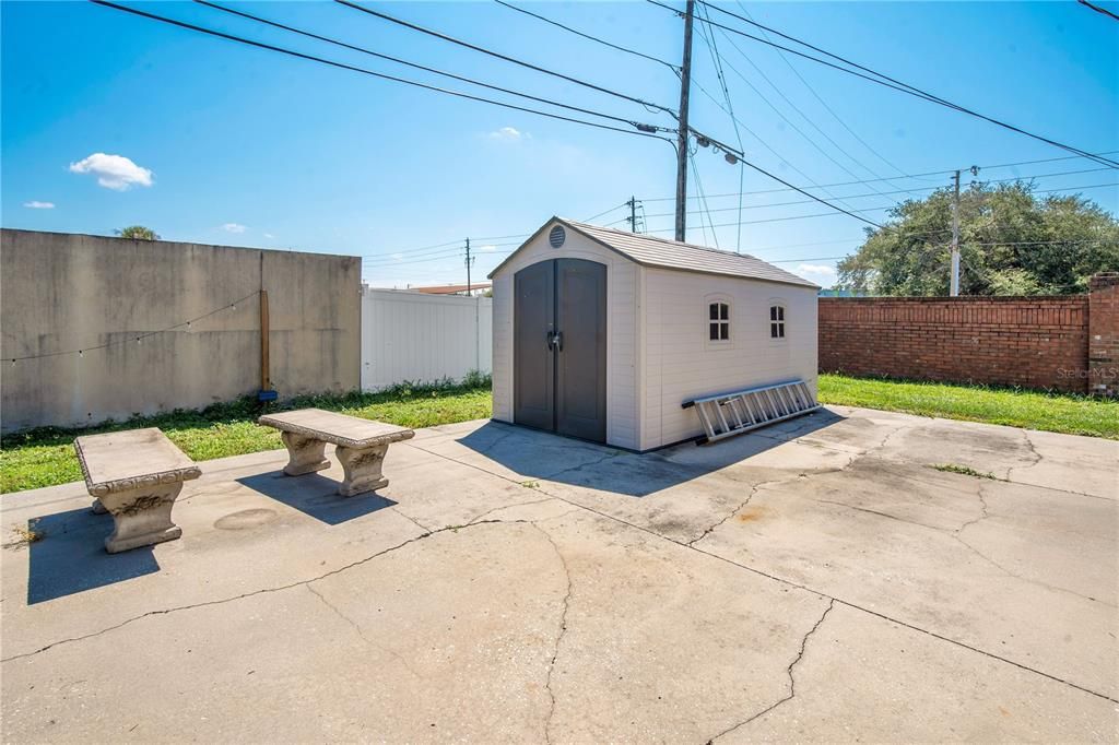 Extra storage and patio area.