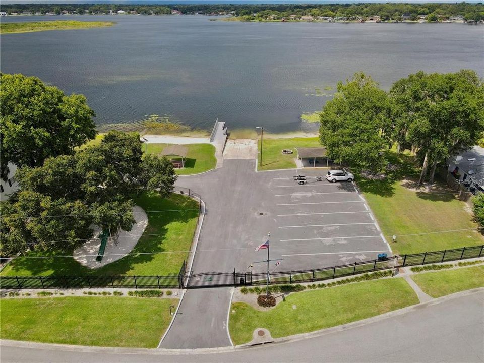 Private, community boat ramp with parking.