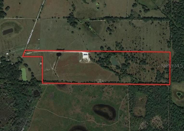 Aerial Outline in Red 90+/- acres Ranch