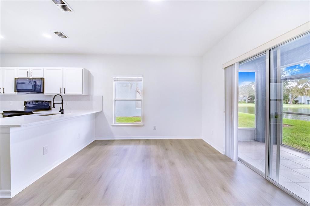 Eating area is flexible and can be used a TV room as well