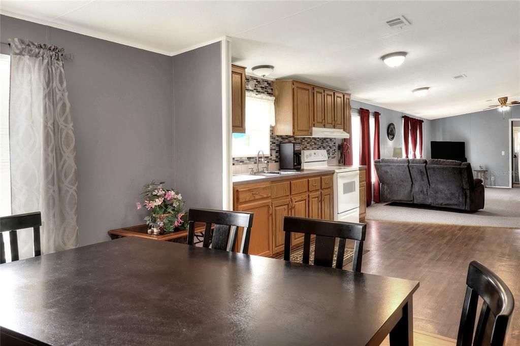 Dining area, kitchen, living room