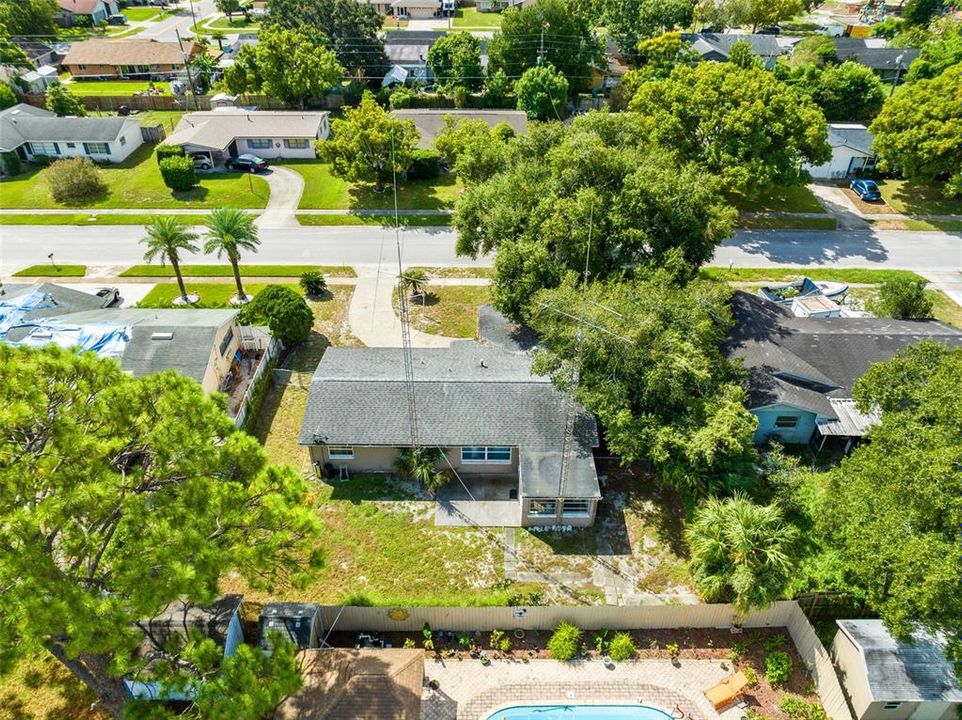 Aerial view of the rear of the home.