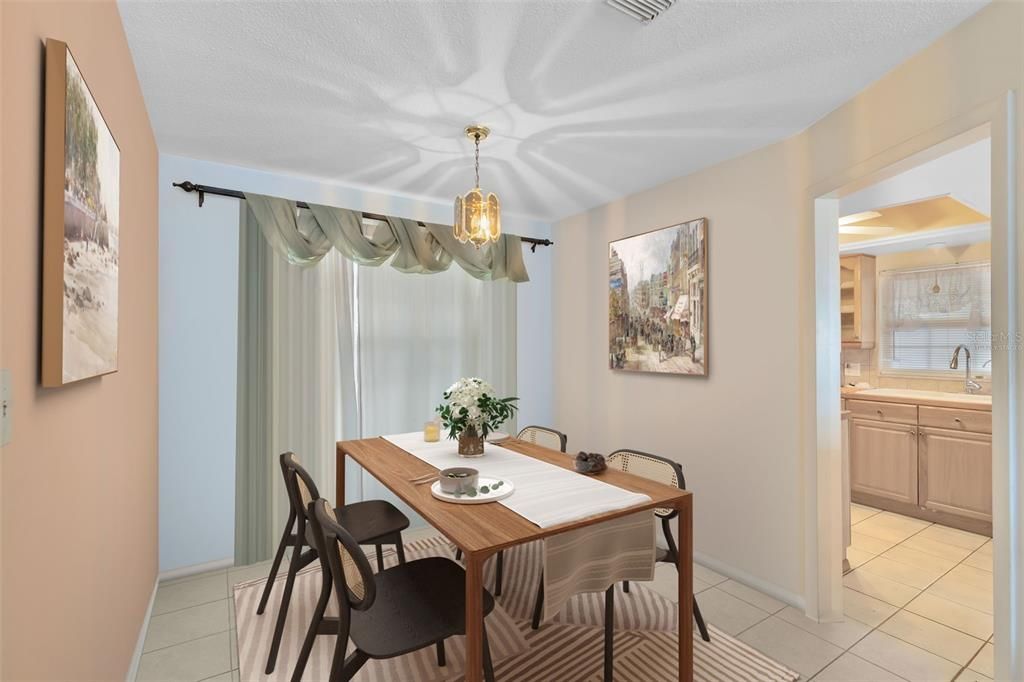 This photo has been virtually staged. The dinette space is conveniently located just off the kitchen.