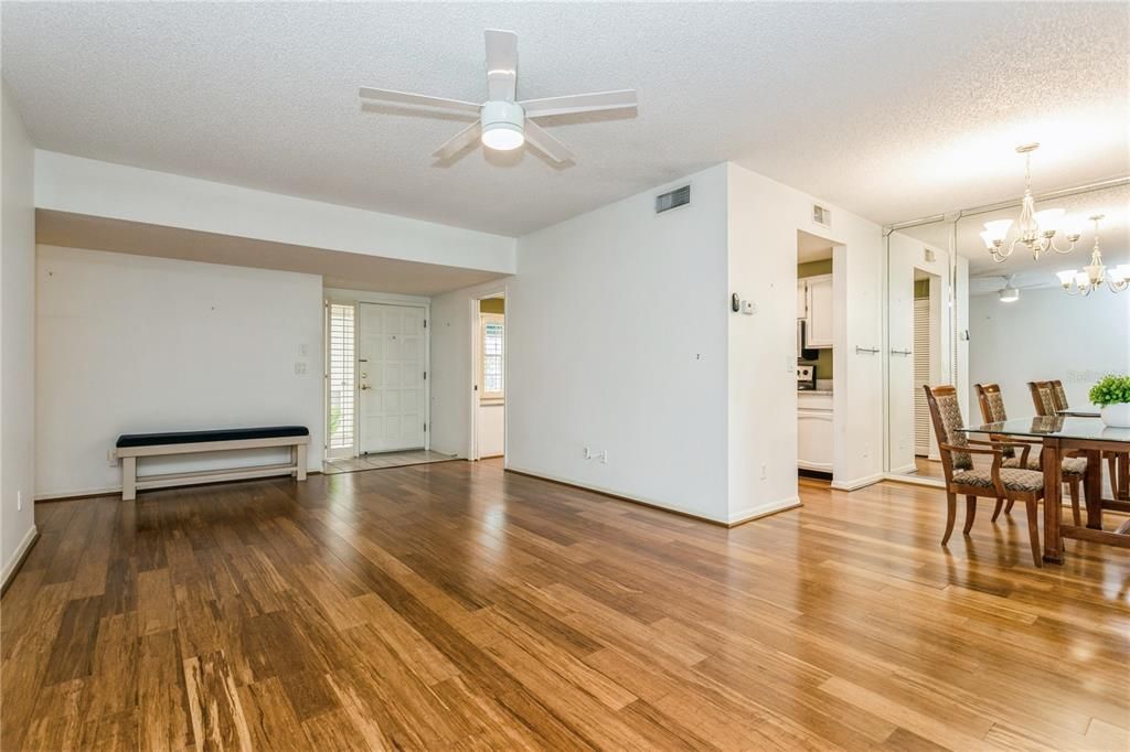 Spacious living area, bamboo flooring throughout