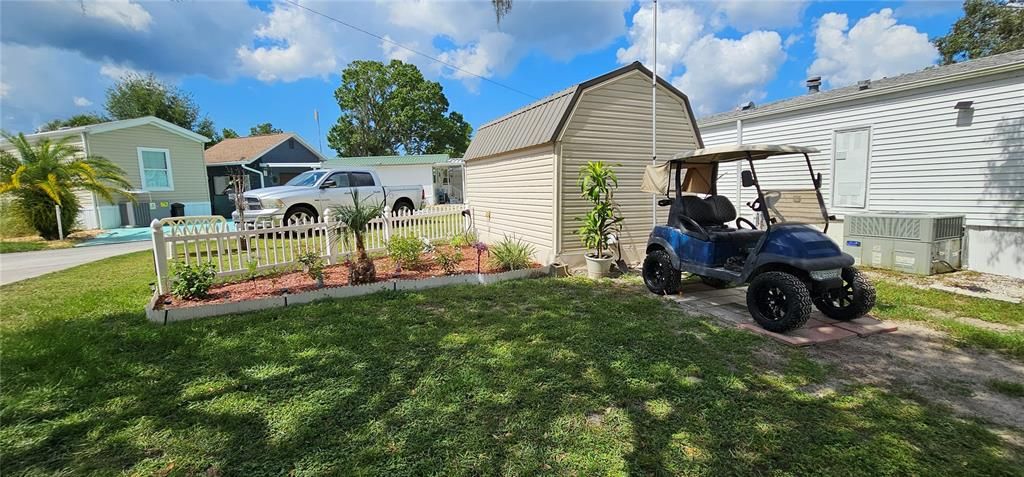 Golf Cart parking. Electric run off Shed