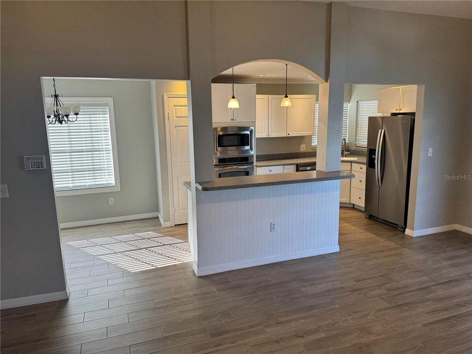 Living, dining Kitchen Counter area