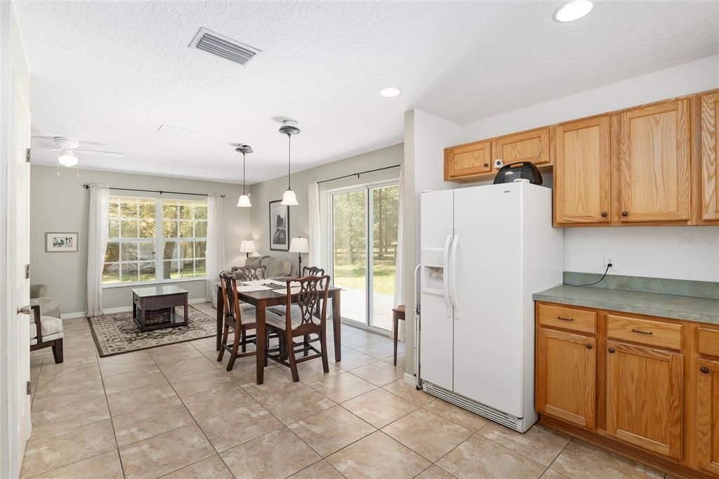 view from kitchen to dining area