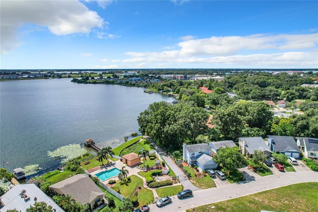 Aerial of the lakefront amenities at the community