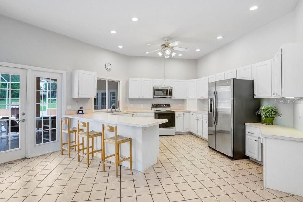 Kitchen with French doors to pool