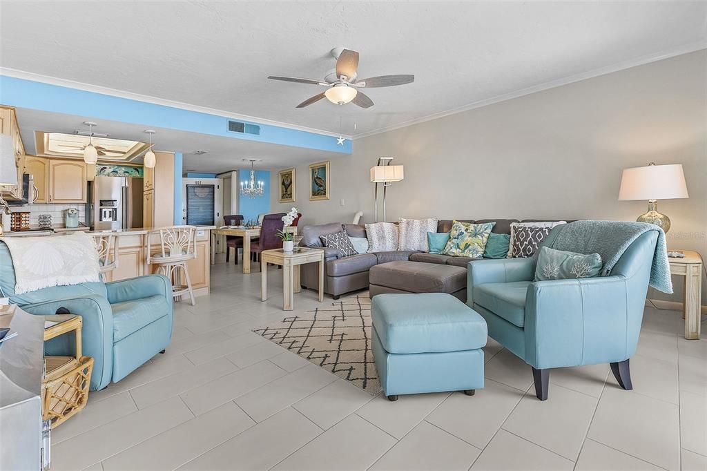 Living room featuring electric leather recliner