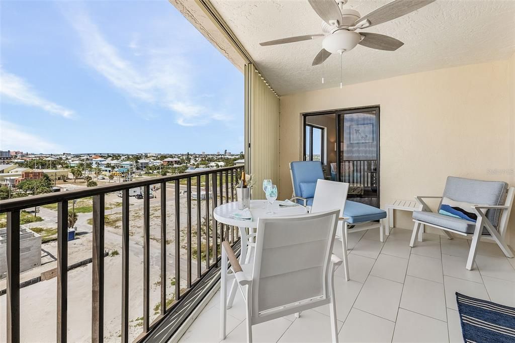 Balcony has a bay to beach view