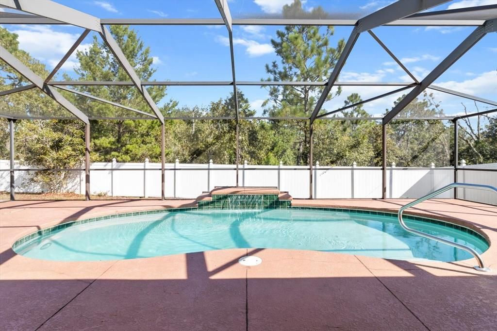 Screen Enclosed Lanai w/ Kidney Shaped Pool & Waterfall... Fully Fenced Backyard