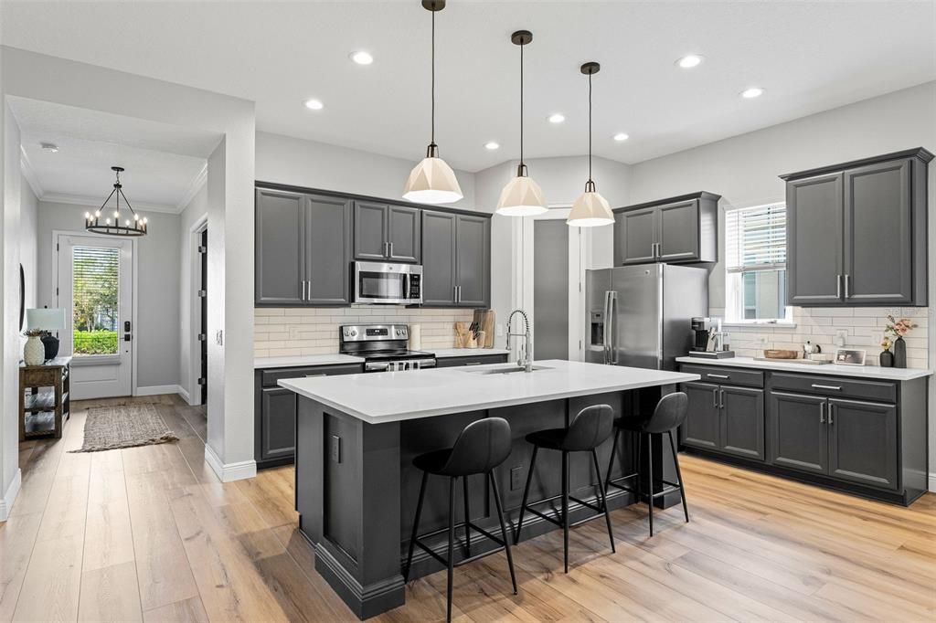 Kitchen with large island.