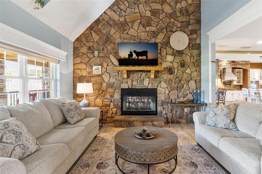 Great Room with Wood-Burning Stone Fireplace