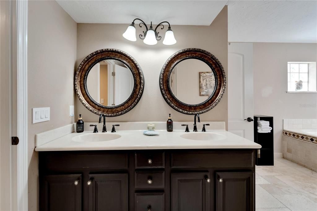 Double vanity with stone counter top