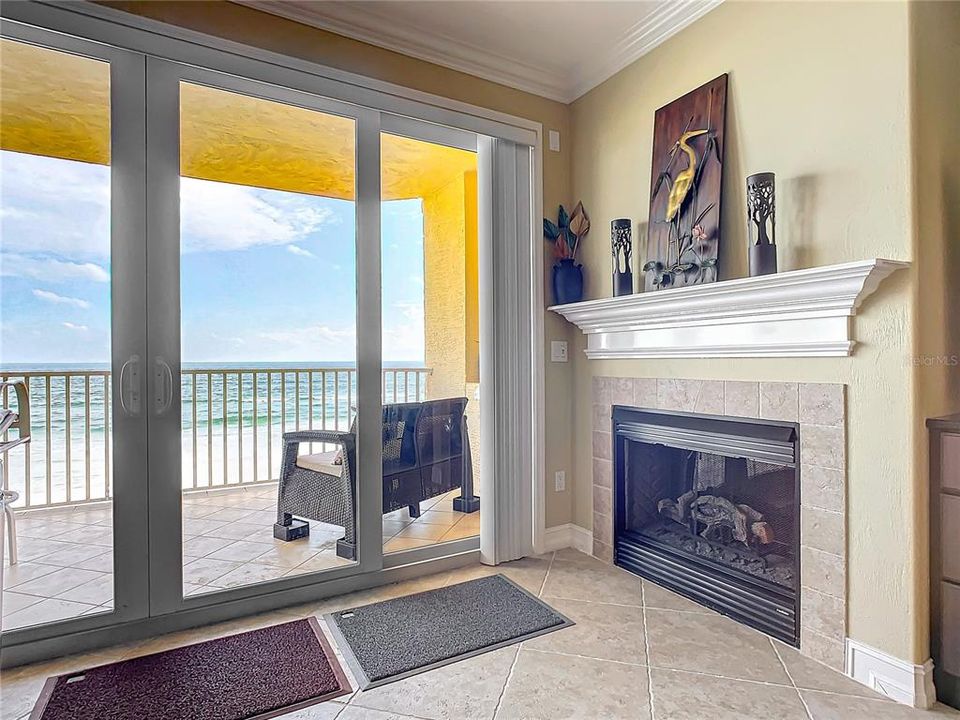 ocean view and electric fireplace