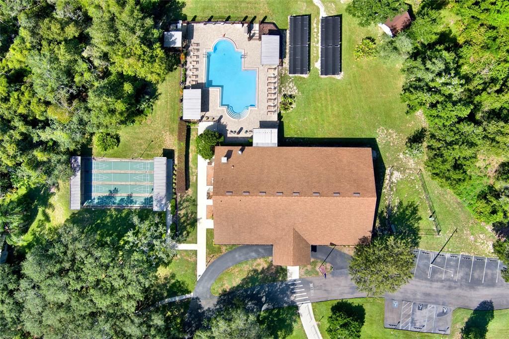 Clubhouse, pool, and shuffleboard courts