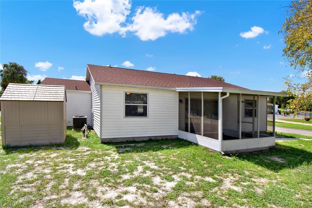 Backyard with storage shed