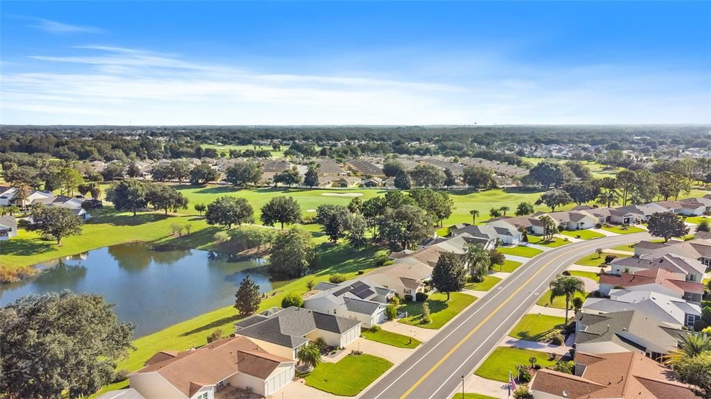 Ariel view showing Woodridge Drive, the pond and Glenview Gold Course.