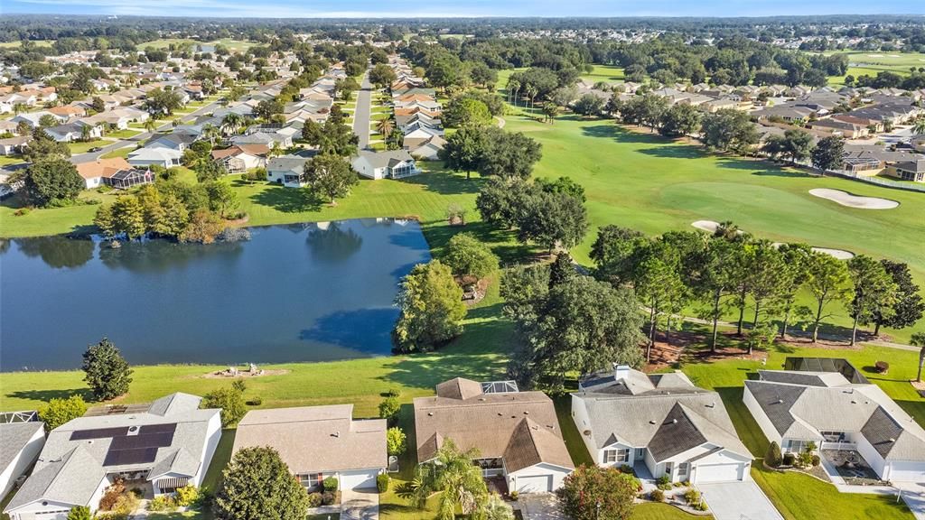 Ariel view showing Glenview Country Club Golf Course behind house.