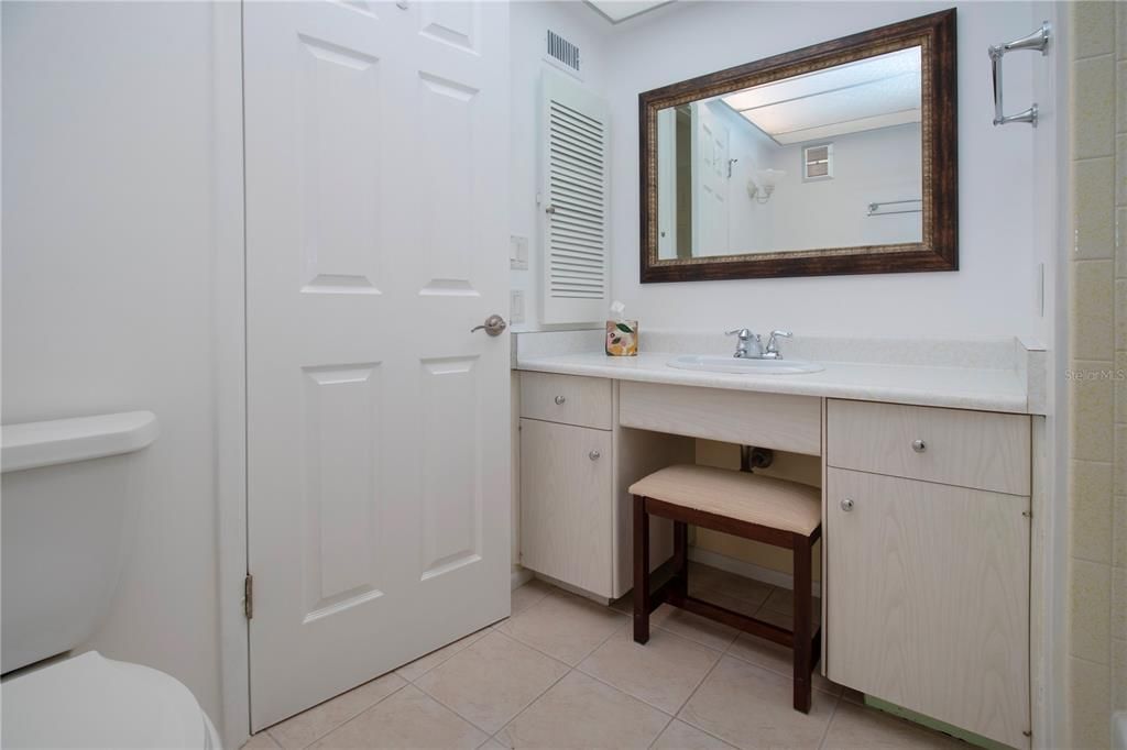 Guest bath has a skylight