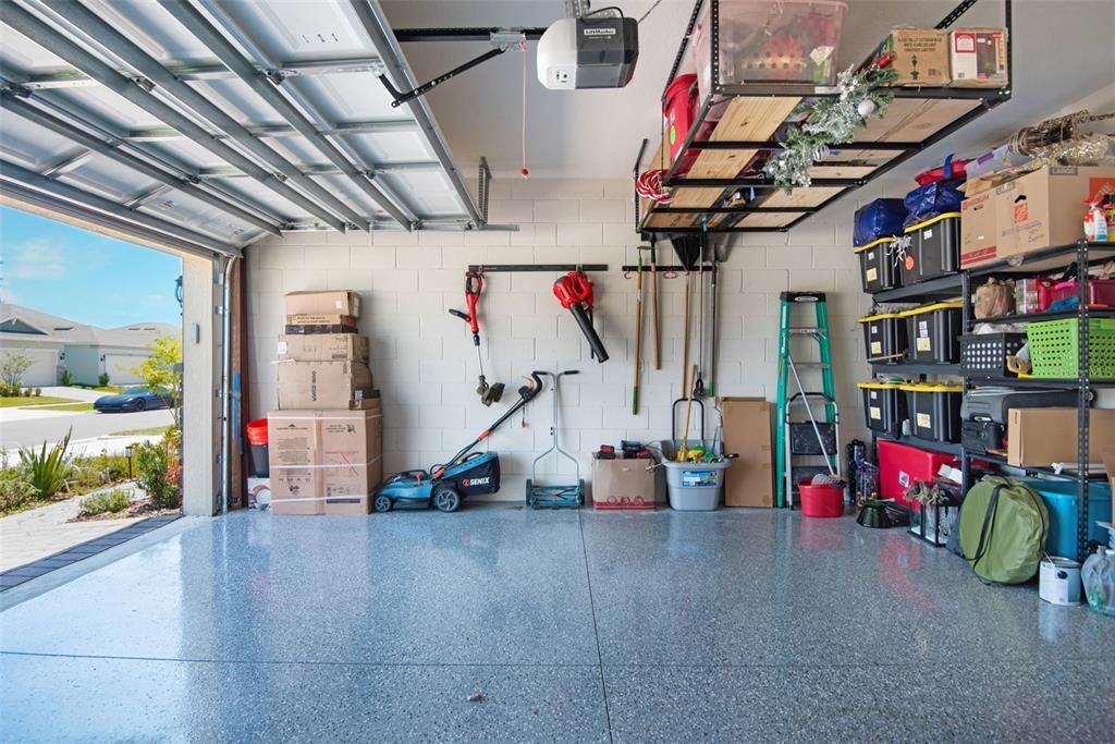 Epoxy Floor Garage with Overhead Storage