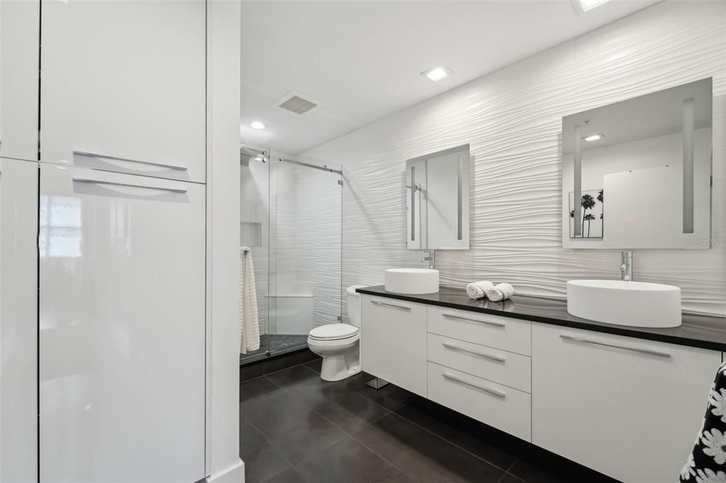 Check out all the storage in this bathroom.