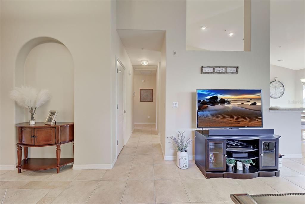 Open floor plan with high ceilings.