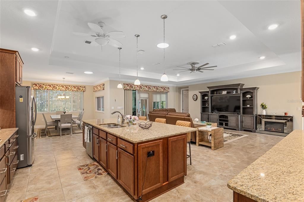 Looking from the kitchen to the great room