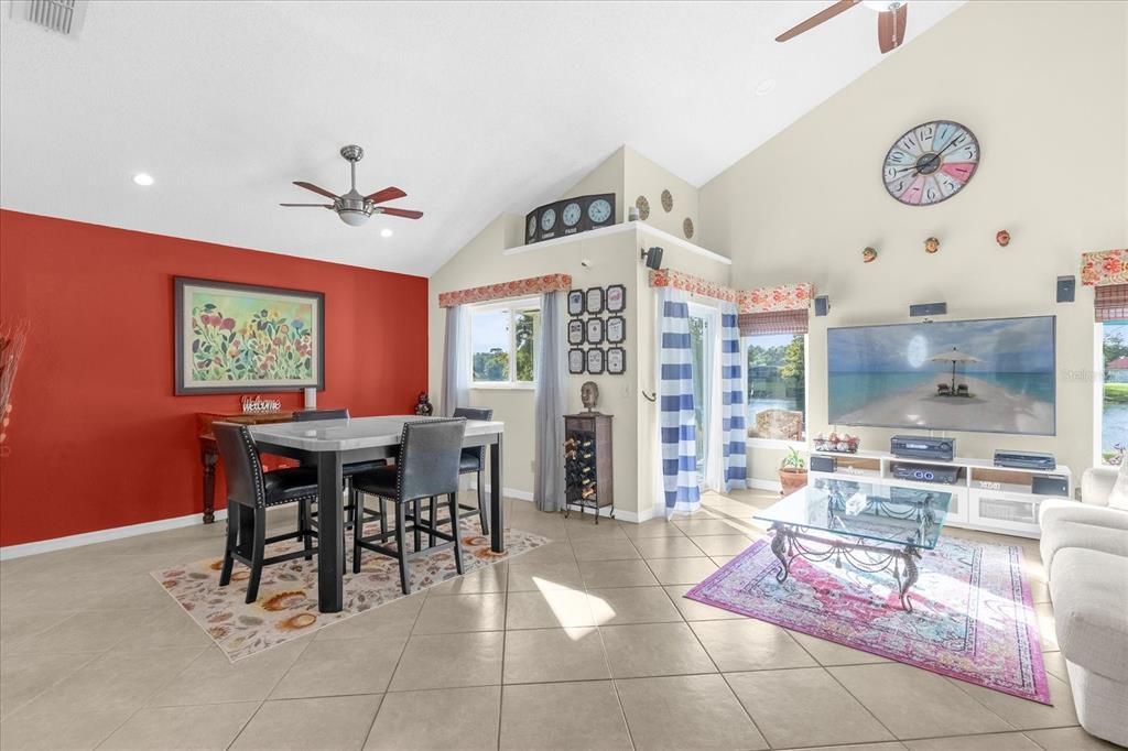 Open Dining/Living Room Combo w Vaulted Ceilings