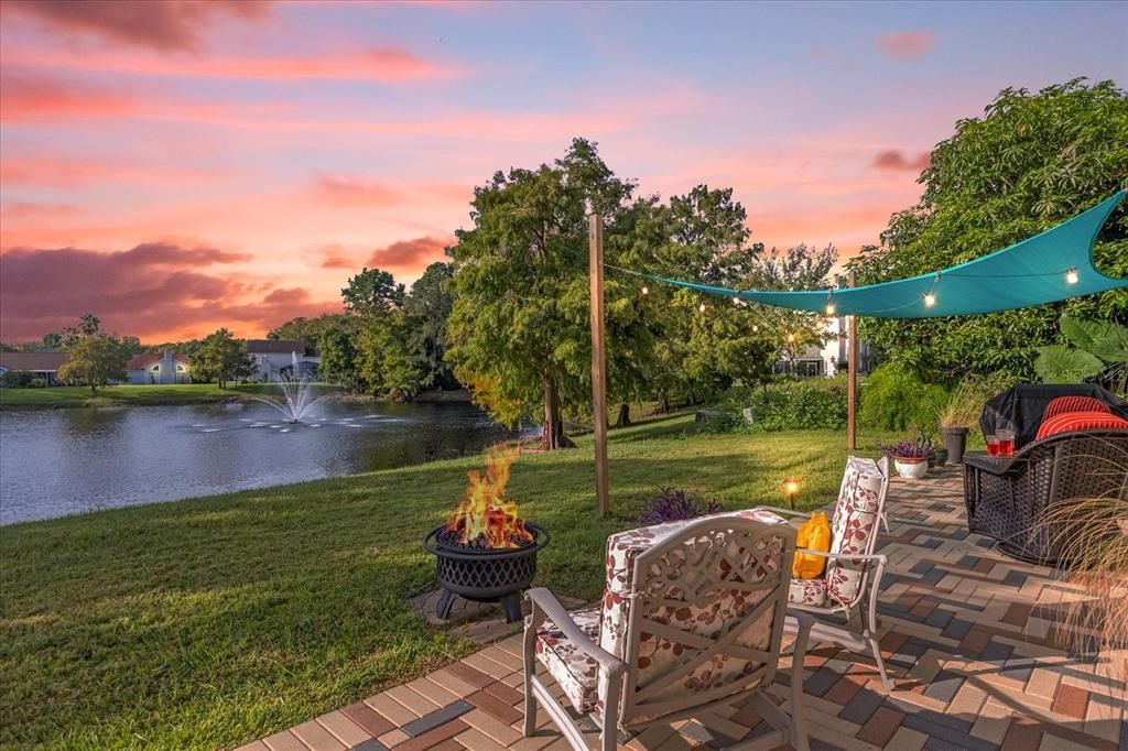 Serene Backyard- Water View with Fountain, Covered patio, Brick Pavers, great for BBQ and relaxation