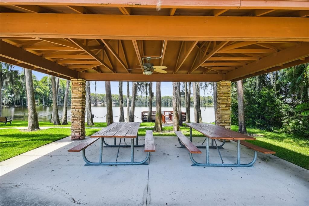 Two pavilions with picnic tables.