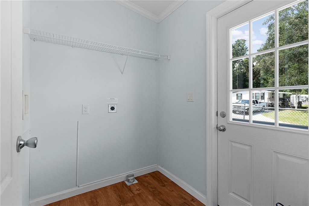 Enter into the home through your indoor laundry room.