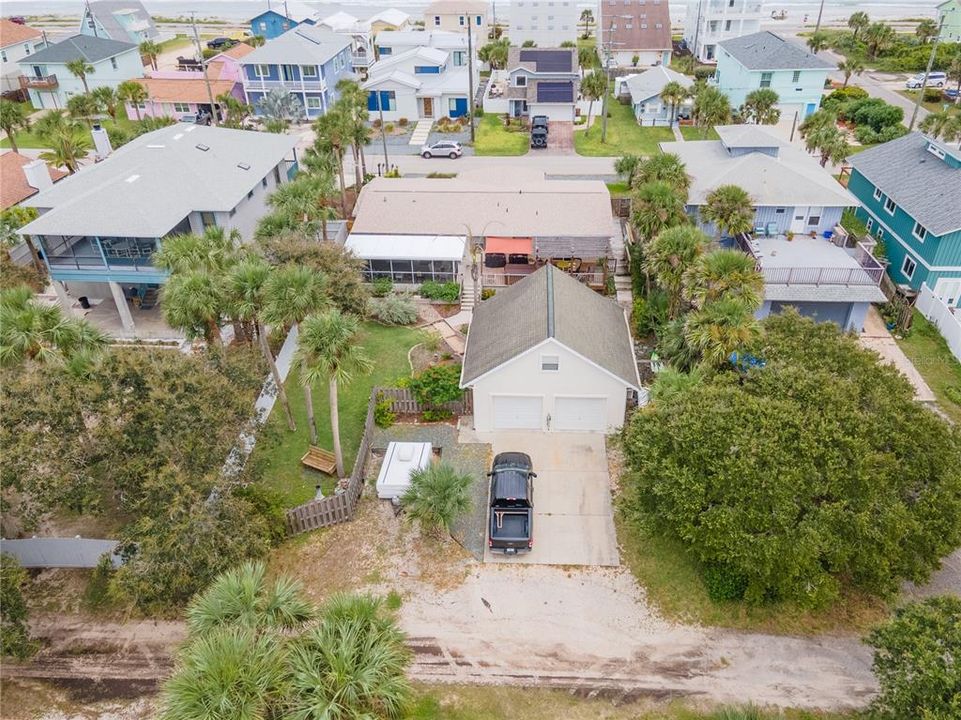 Bird's eye view of back-alley access to garage.