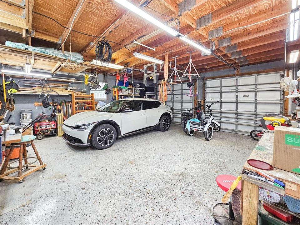 2 car garage with workshop.