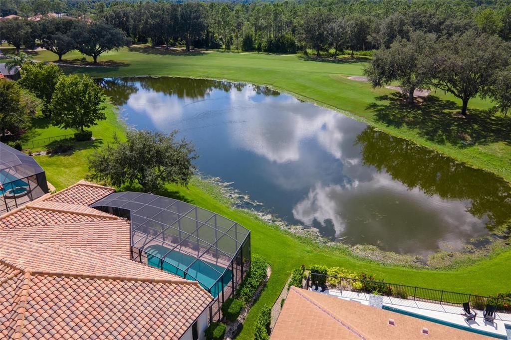 Aerial of Pond and Golf Course Views