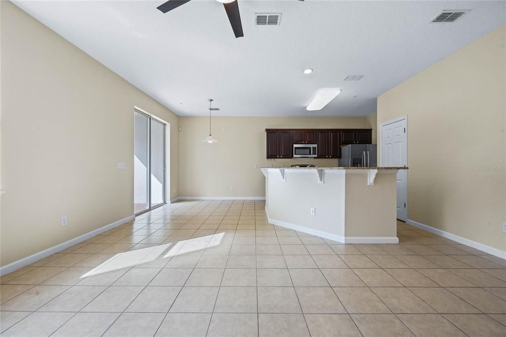 Looking from Living Room to Kitchen & Dining Room Space