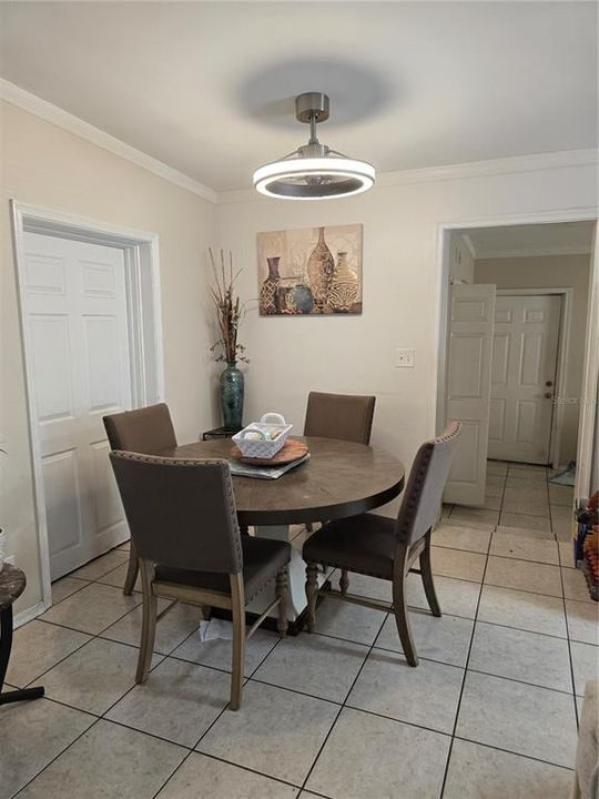 Eating area off kitchen. Pass through to bonus room, inside laundry and door to backyard.