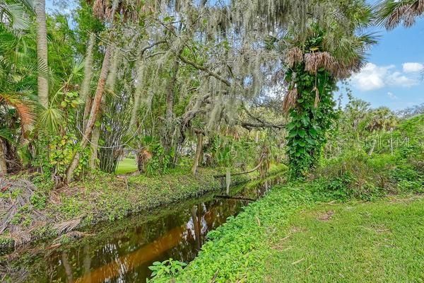 A tranquil creek meanders just beyond the lot line.