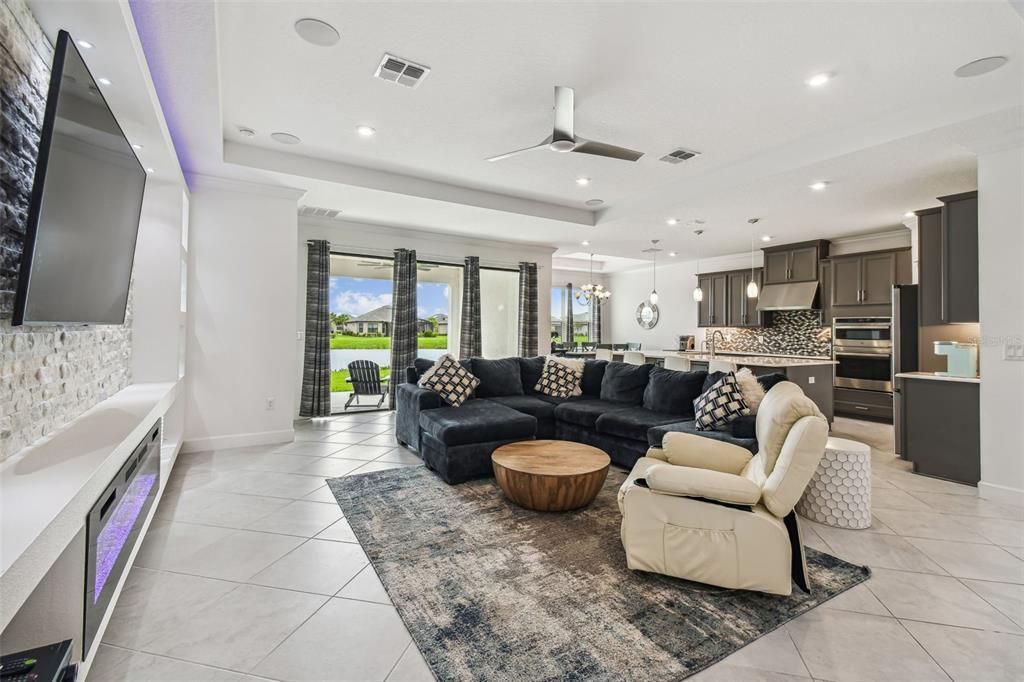 Great Room. Tile floor throughout home.