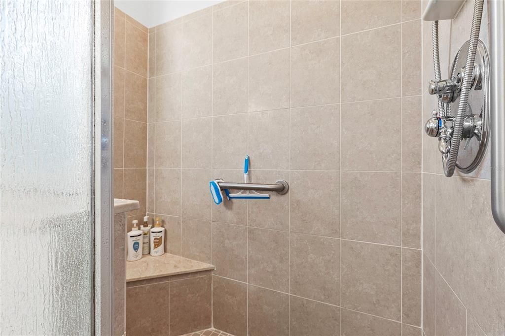 walk-in tiled shower